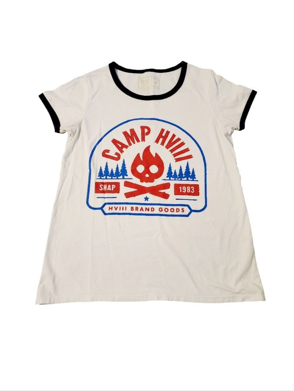 HVIII Brand Women's White Ringer Camp HVIII (Hate) T-Shirt Medium